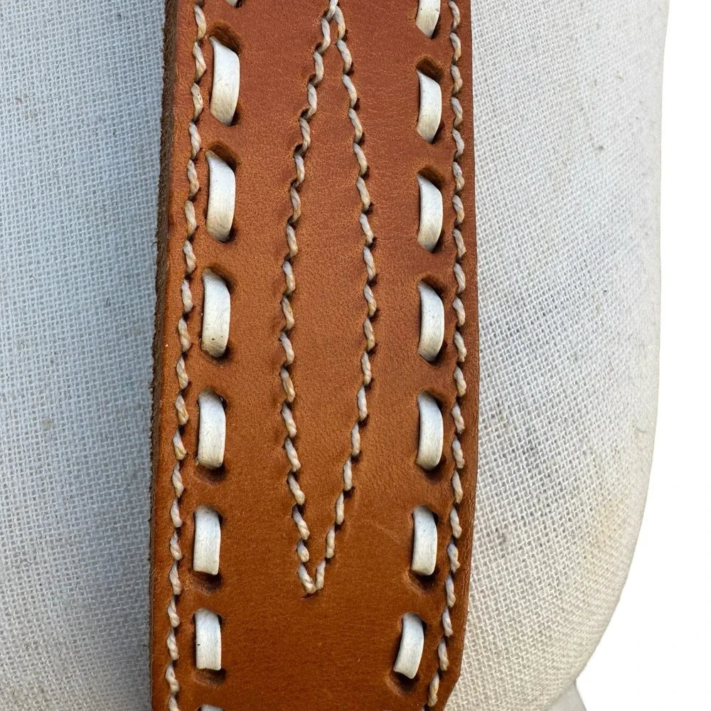 Gilles Herve Paris Tan Leather Whipstitch‎ Western Belt Made in France Size 80